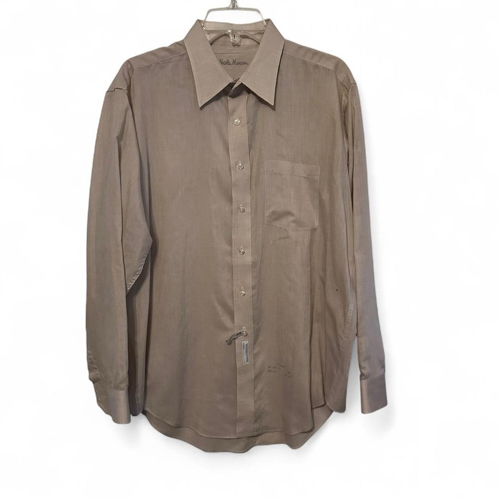 NICOLA MARCIRI Beige Tan Men’s Dress Shirt Collar Long Sleeve Button Down